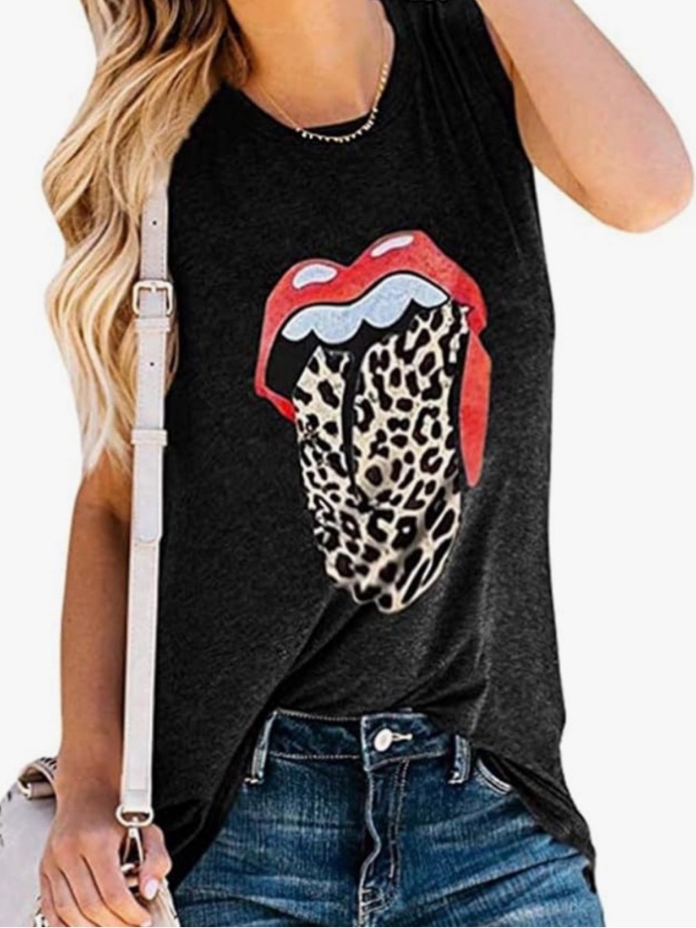 FUYXXMER Red Lip Leopard Tongue Graphic Tank Racerback Plus Black 2XL